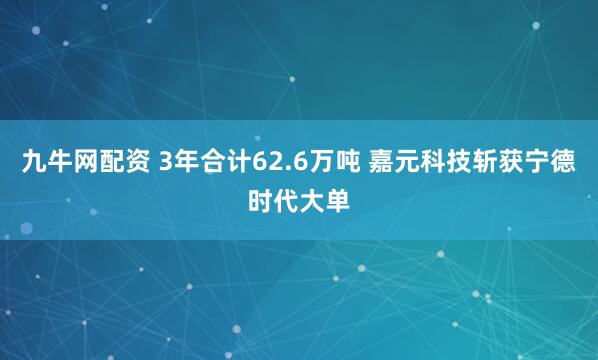 九牛网配资 3年合计62.6万吨 嘉元科技斩获宁德时代大单